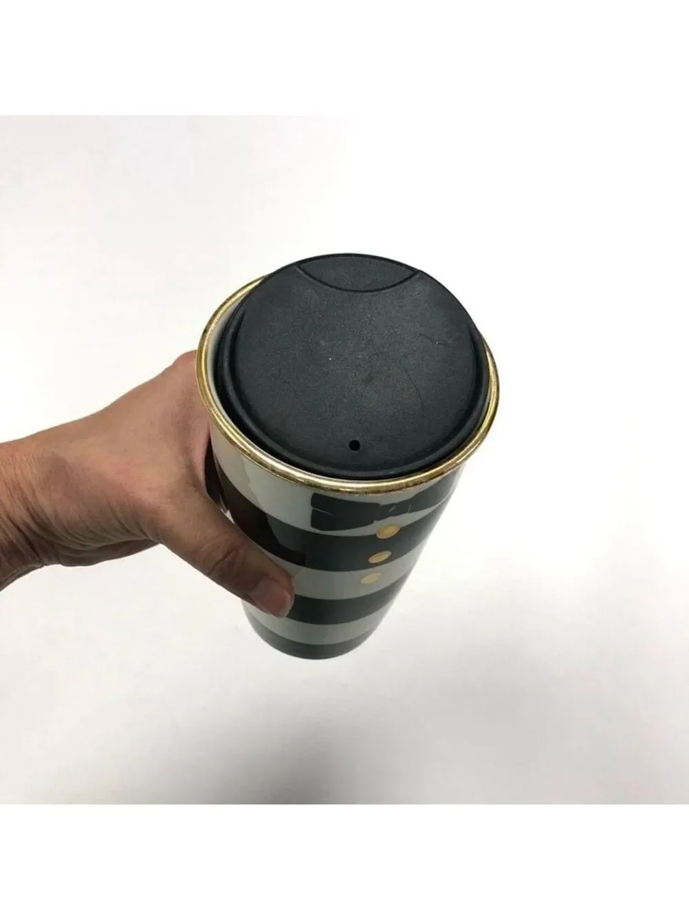 STARBUCKS x Alice and Olivia black white striped 12oz travel tumbler slide cap